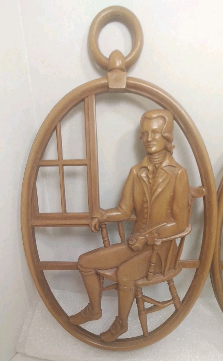 Vintage Syroco Pair Of Colonial Couple Wall Plaque Decor 1970s