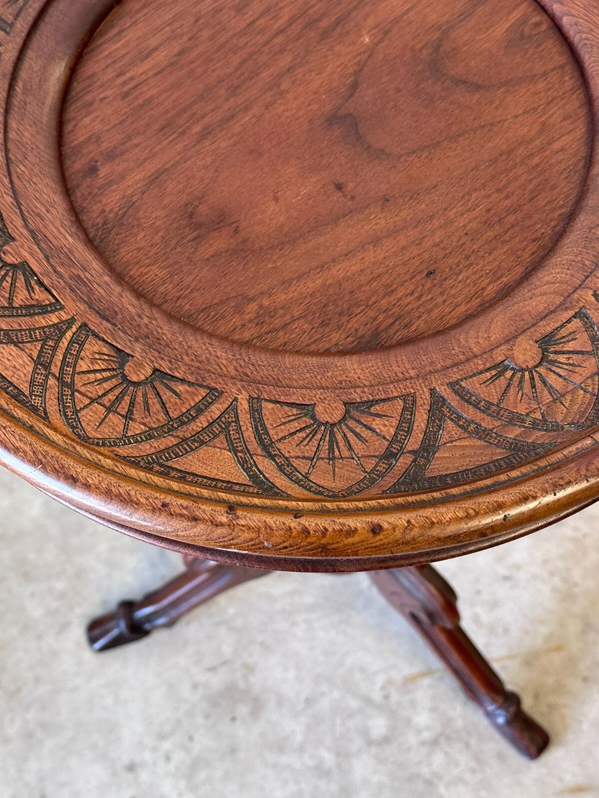 Antique Rennaissance Revival Victorian walnut stand Card Table Pedestal 1870