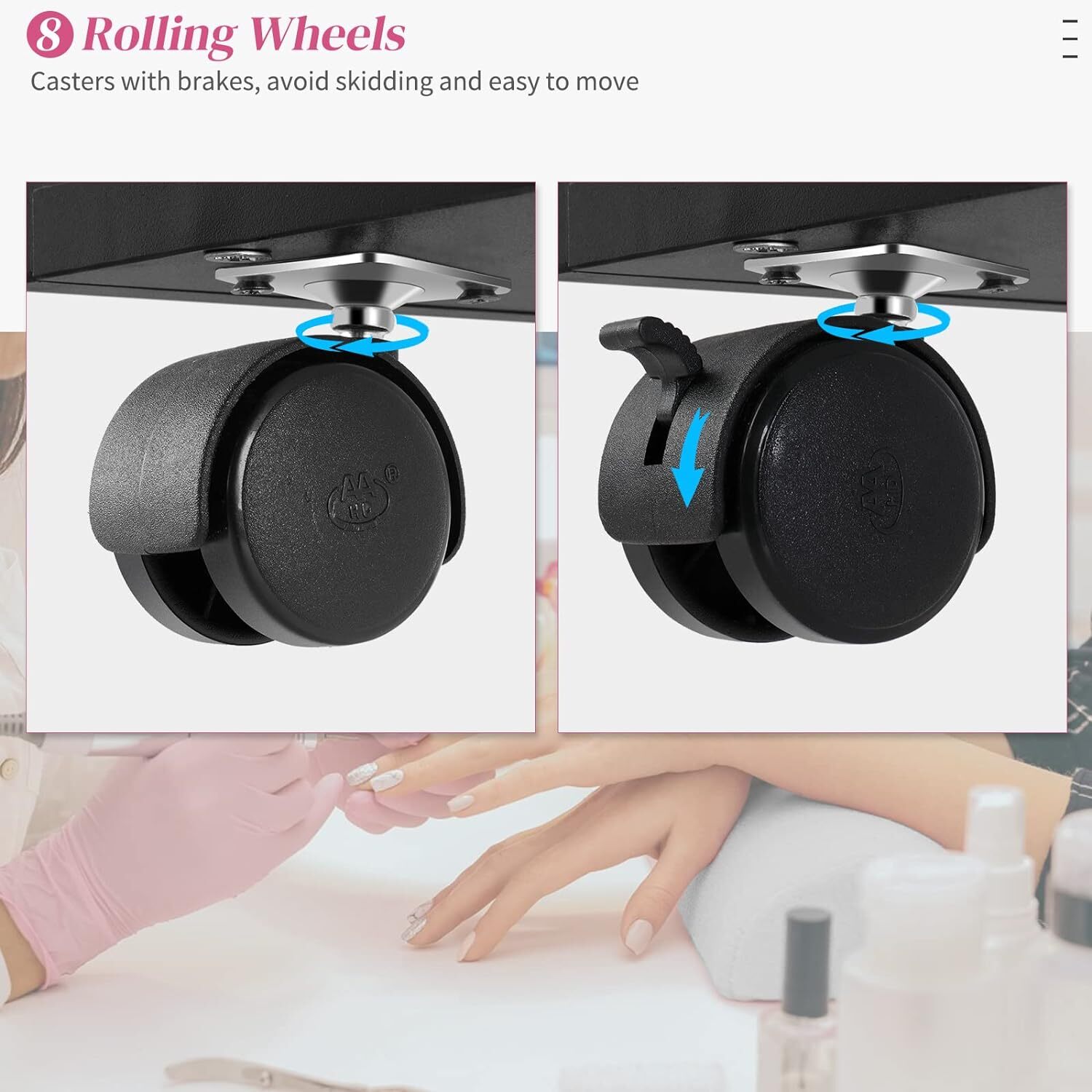 Manicure Table Nail Desk for Nail Tech w/Dust Collector, Storage Drawers, Wheels