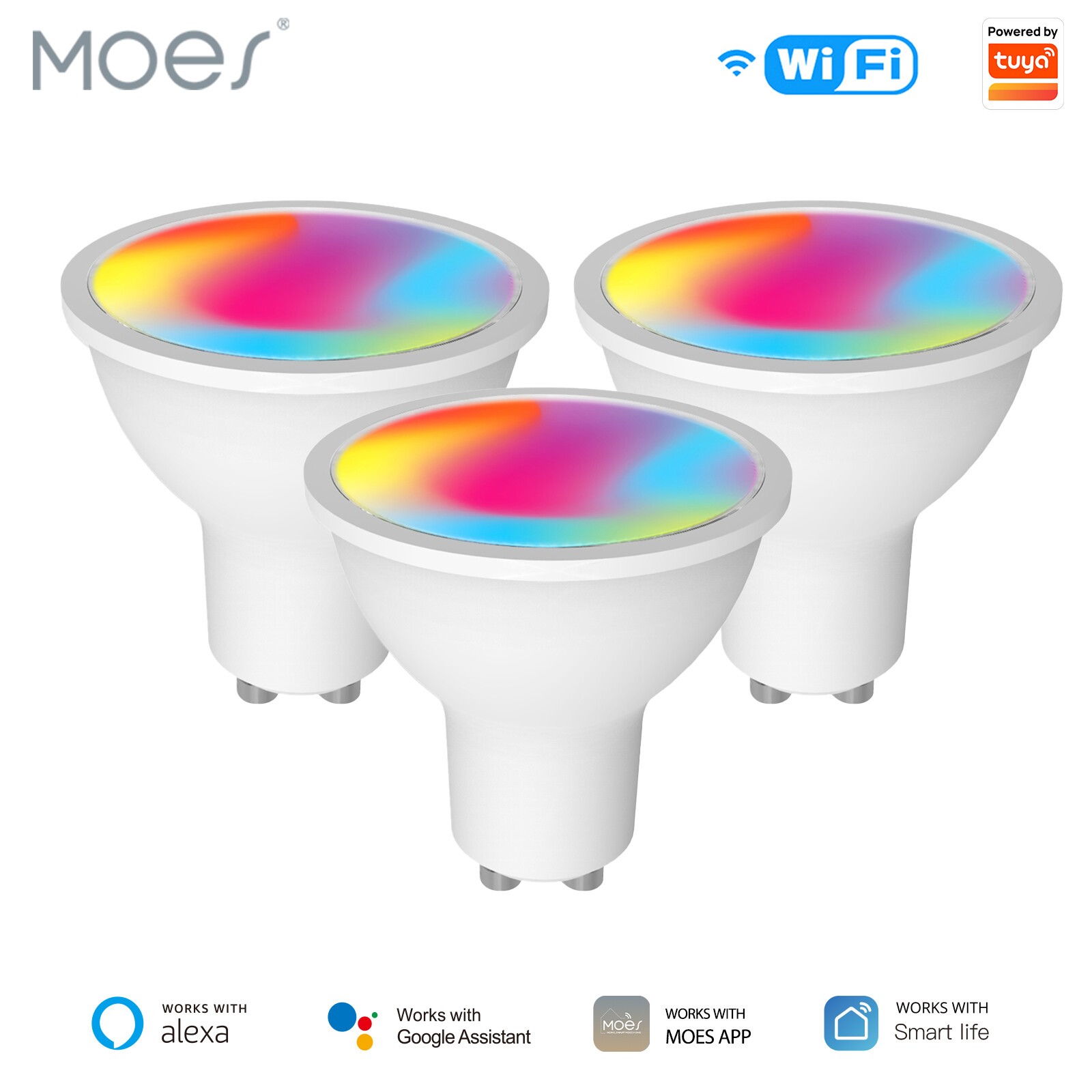 MOES WiFi GU10 Smart LED Light Bulbs RGB C+W Dimmable Lamps 5W Alexa Google APP