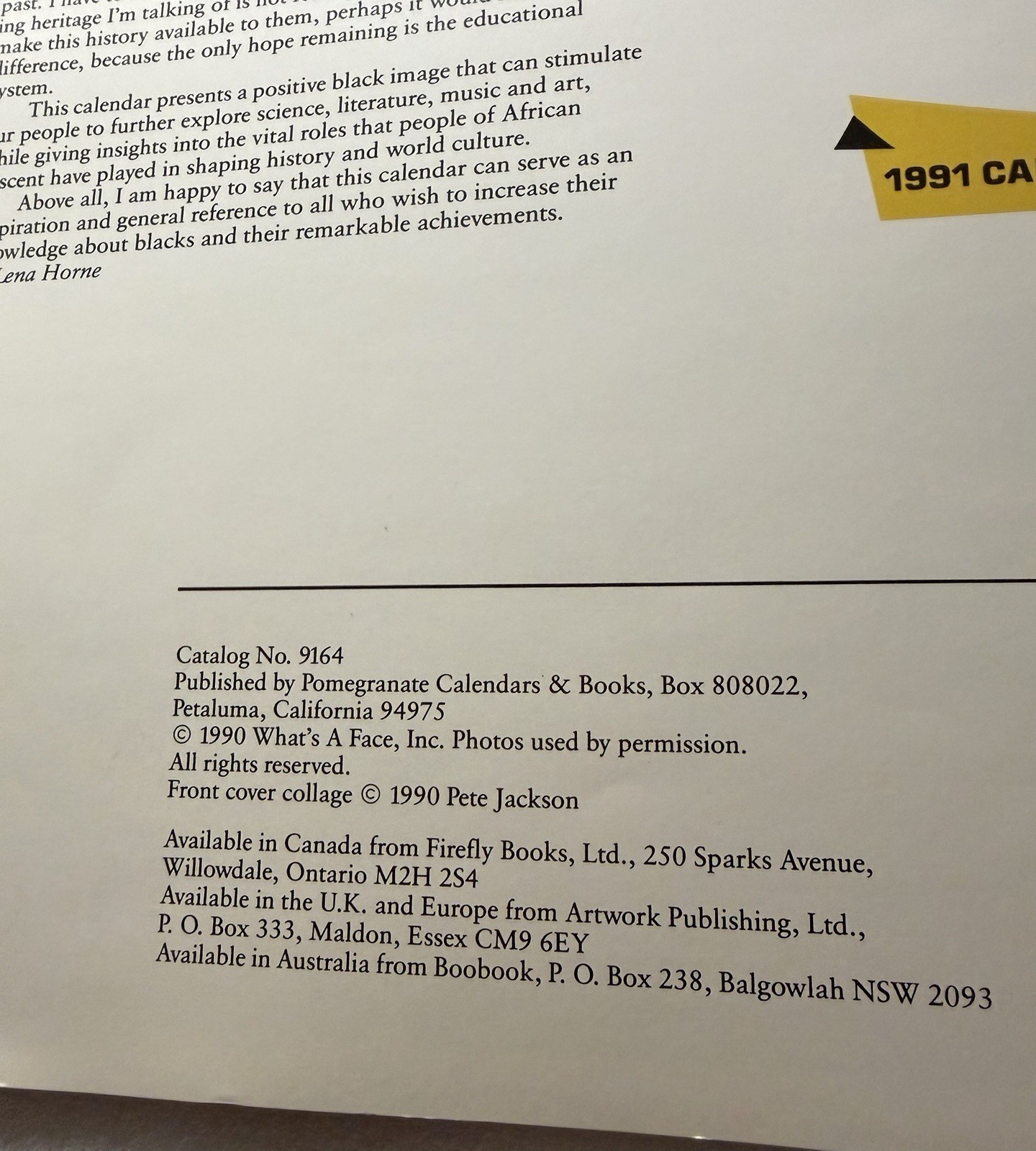 Vintage 1991 Calendar “A Journey Into 365 Days Of Black History”