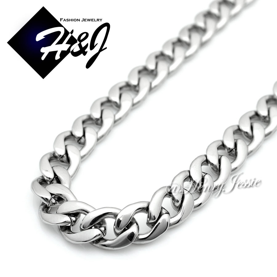 18"-40"MEN Stainless Steel 4/5/6/7/8.5/9.5/12mm Silver Cuban Curb Chain Necklace