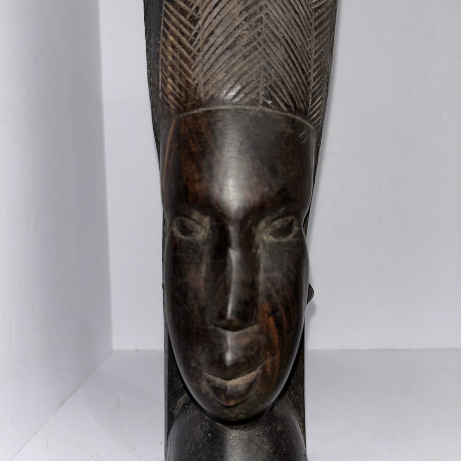 Vintage African Wooden Hand-Carved Tribal Sculpture Statue Bust Bookend Decor