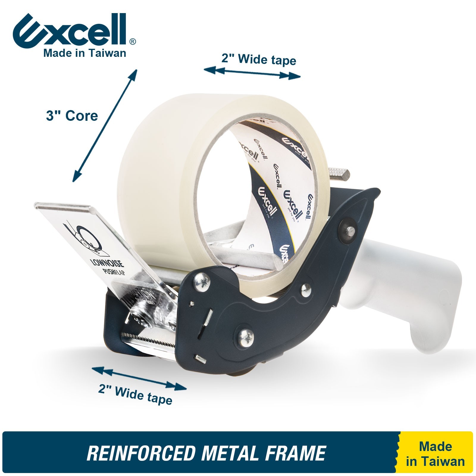Excell Low Noise Tape Gun 2" Tape 3" Core, Quiet Tool for Carton & Box Sealing