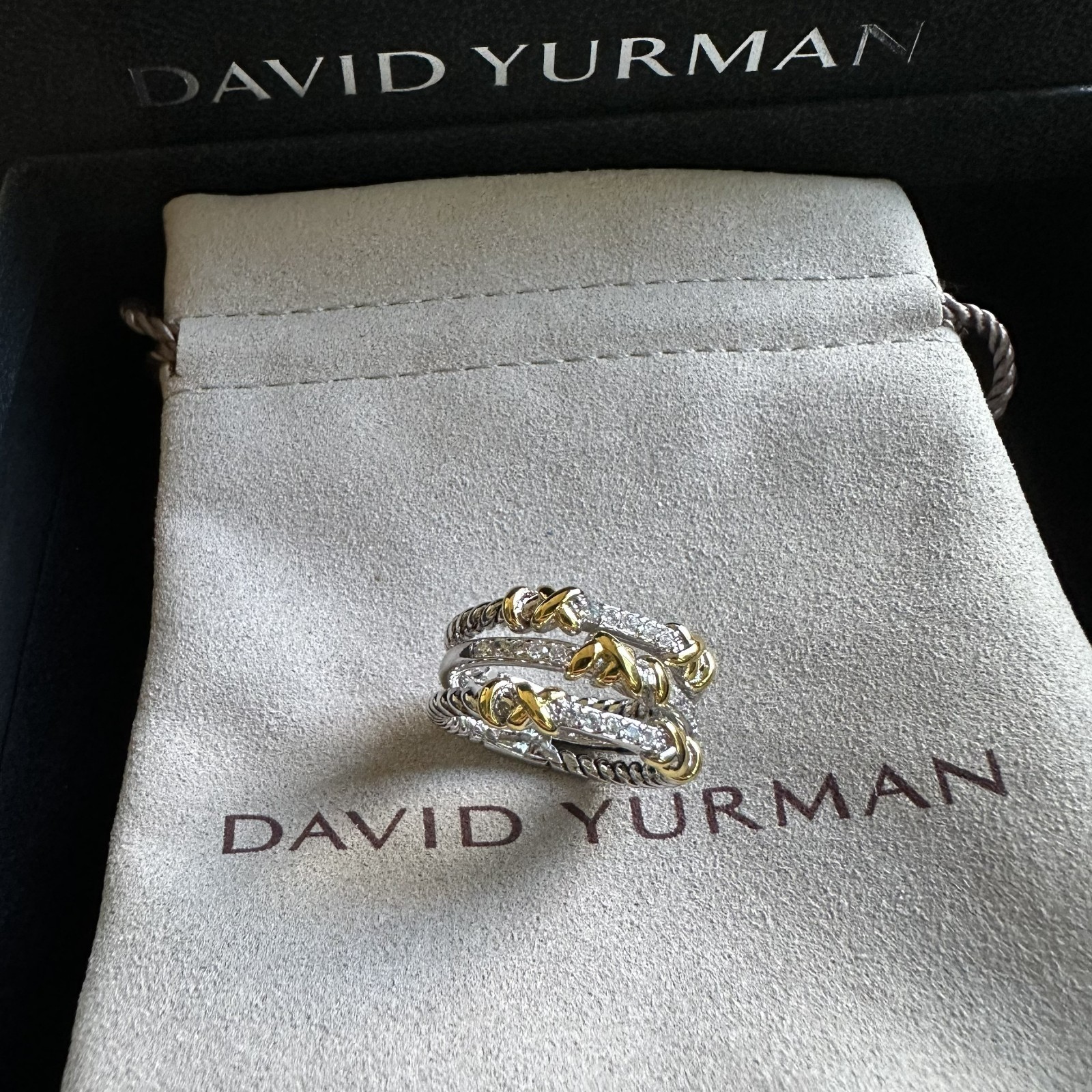 David Yurman Sterling Silver Helena Ring with 18K Gold & Diamonds Size 6