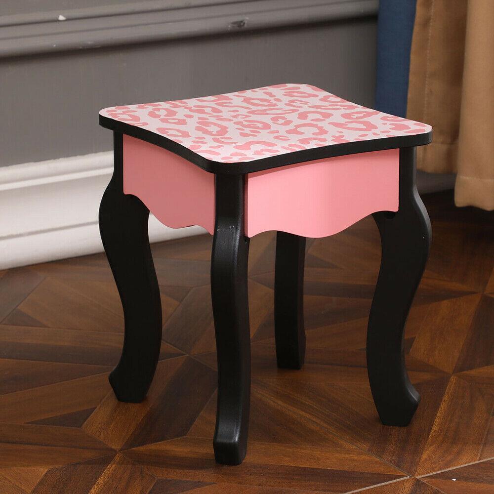 Kids Vanity Table Set Makeup Dressing Table Gifts For Girls Stool Mirror Pink