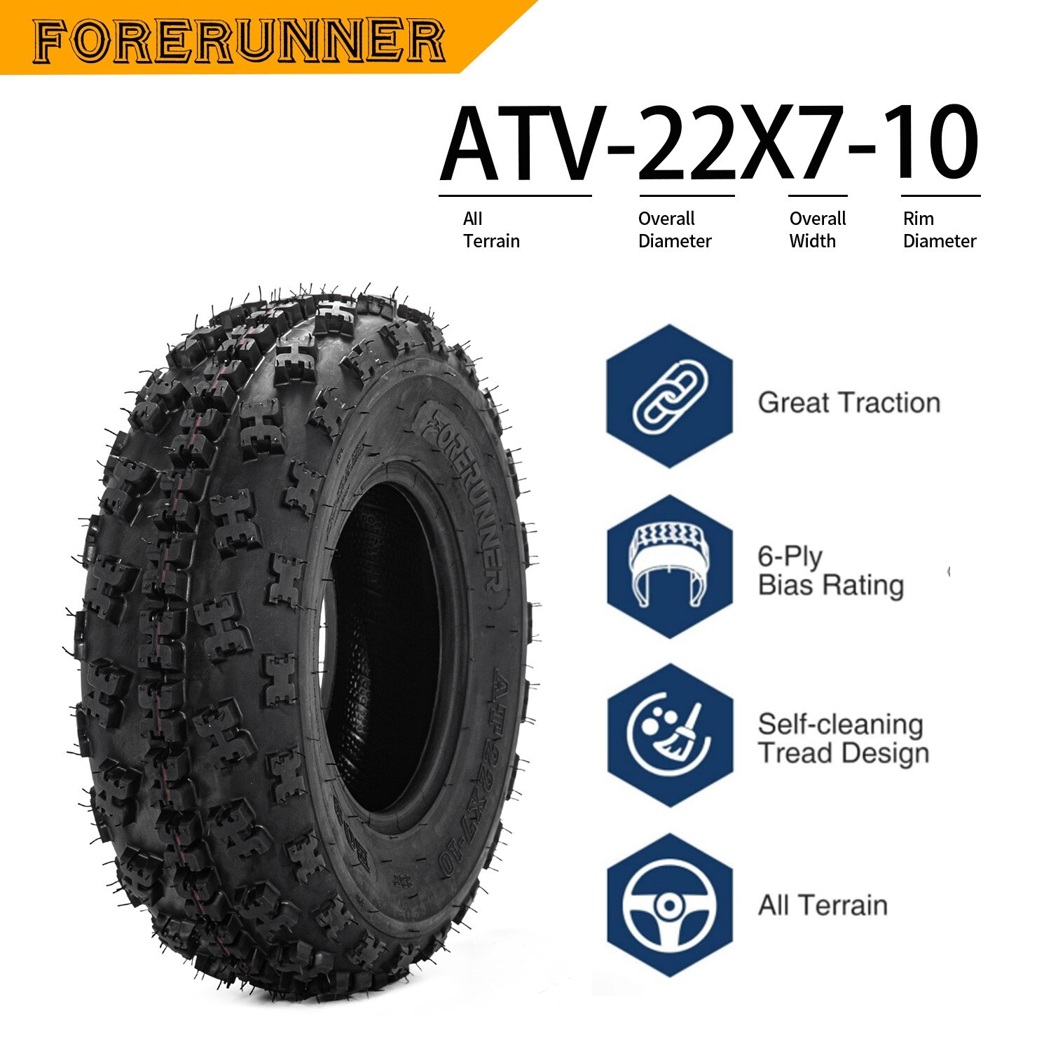 2 Front 22x7-10 6Ply ATV Tires 22x7x10 Sport All Terrain 22 7 10 Mud Tires