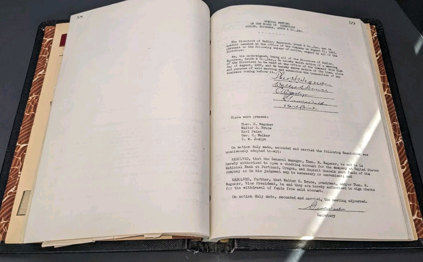 Board Of Directors Legal Minutes Sudler,Epperson,Grubb & Co. E.A. Pierce & Co