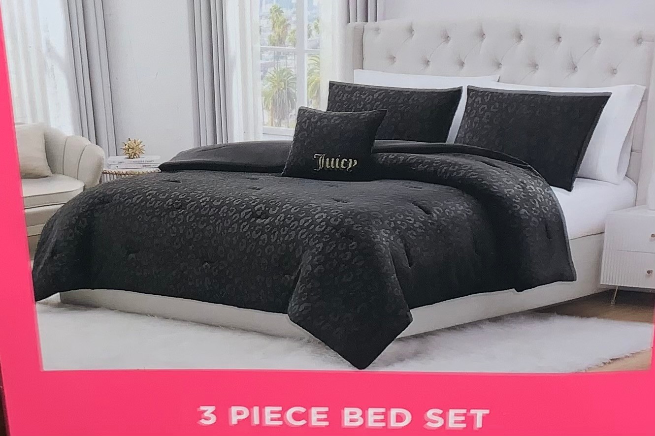 Juicy Couture Black Leopard Embossed Plush 3pc TWIN Comforter Set Soft & Cozy