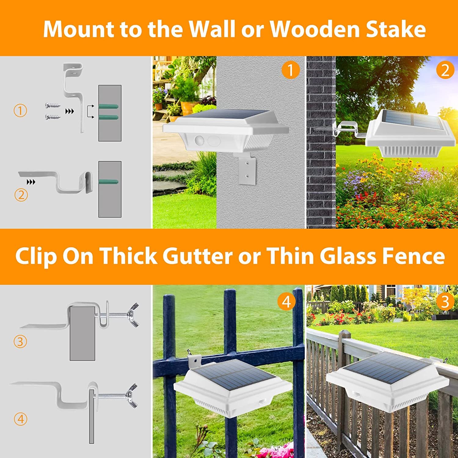 2/4/6PCS 40LEDs Solar Powered Lights for Fence Roof Gutter Yard Roof Wall Lamp