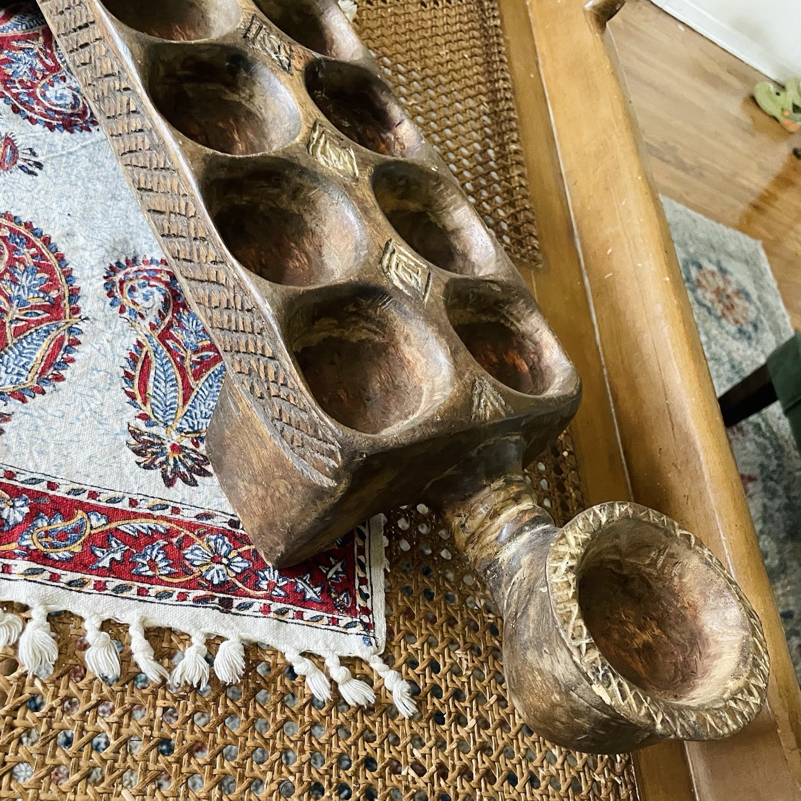Antique Hand Carved African Woman Man Figural Mancala Game Board Tribal Art