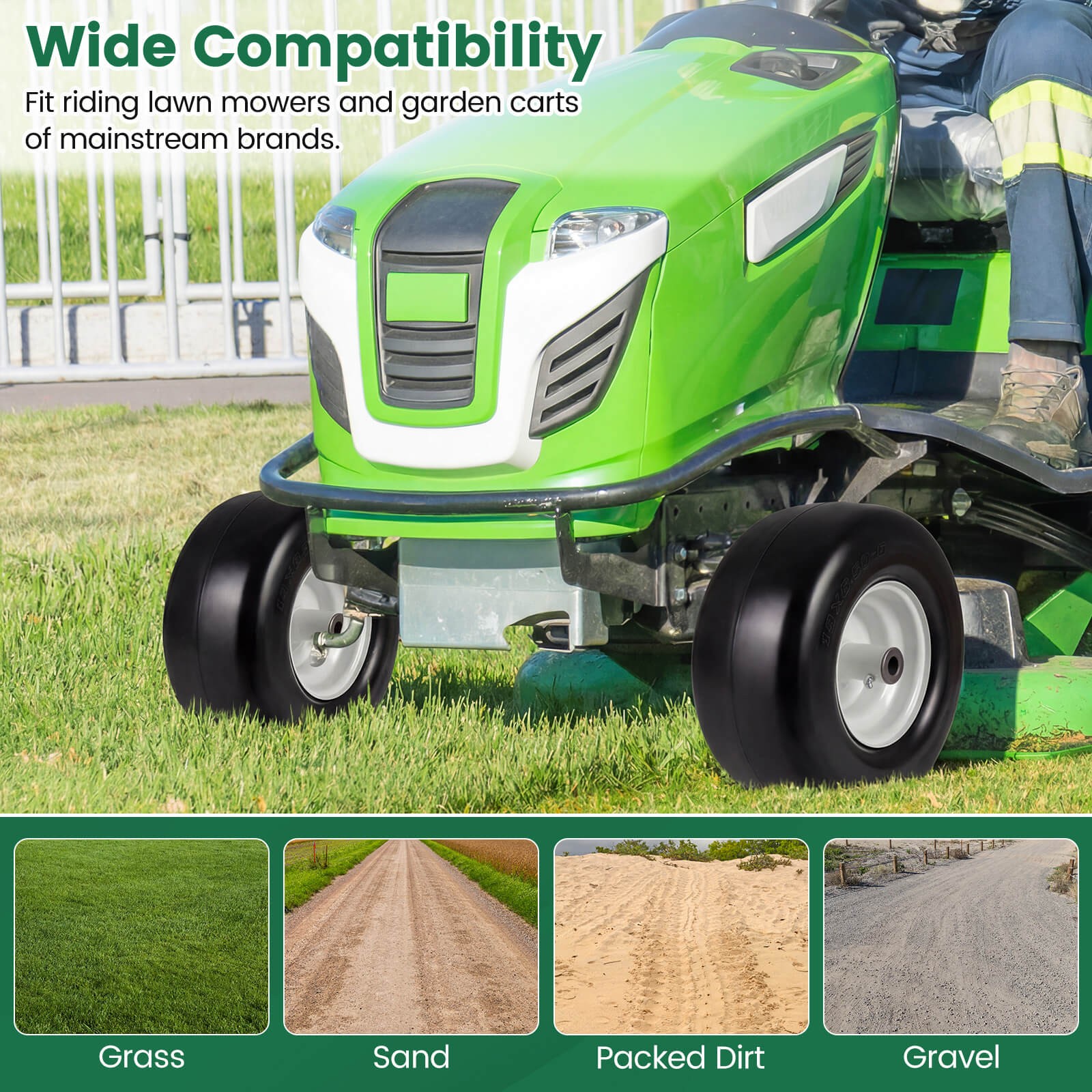 2 Pack 13 x 6.50-6 Flat Free Tires & Wheels w/5.5”-6.8”Centered Hub 3/4” Bushing