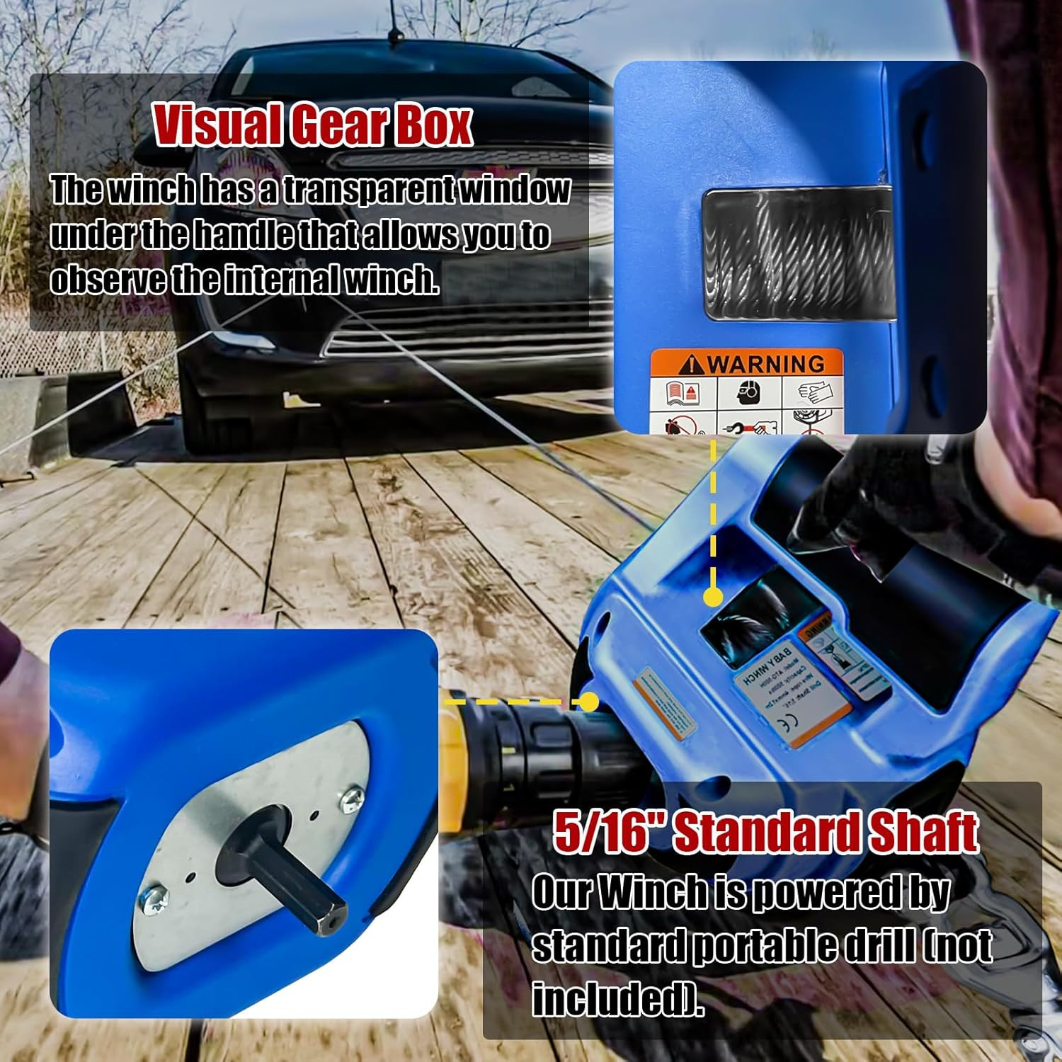 Portable Drill Winch 1000 LB Pulling Capacity with 40 Feet Alloy Steel Wire Rope