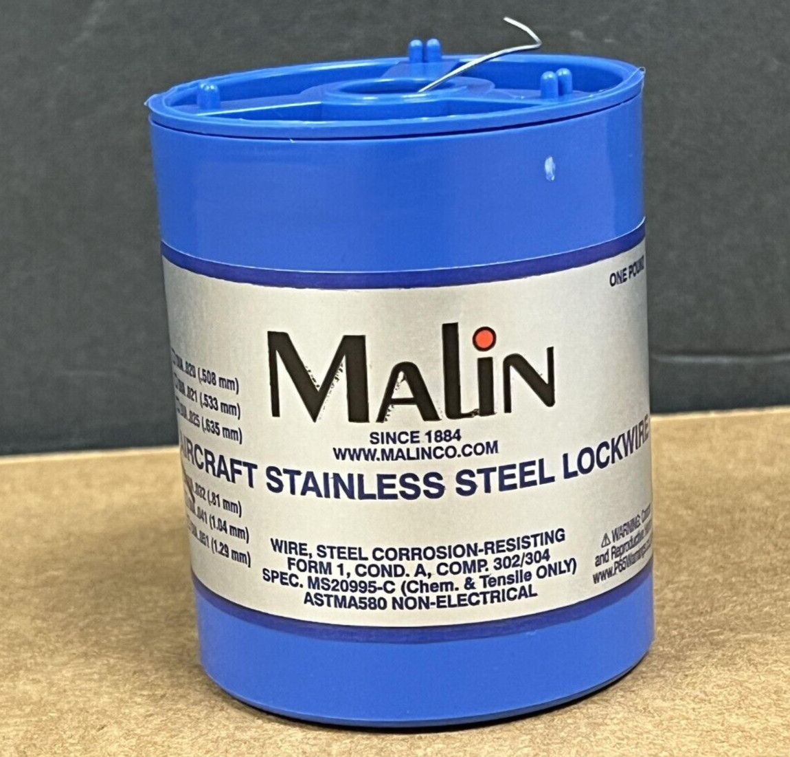Malin Stainless Steel Aircraft Safety Lock Wire MS20995C32 1 LB. Roll .032” New