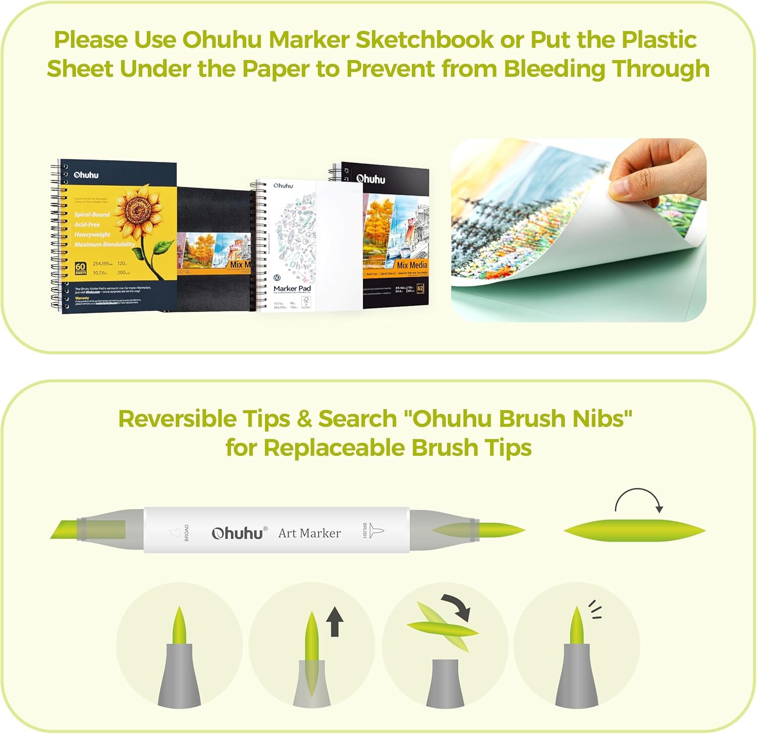 Ohuhu 96 Colors Alcohol Pastel Markers Double Tipped Brush&Chisel Refillable Ink