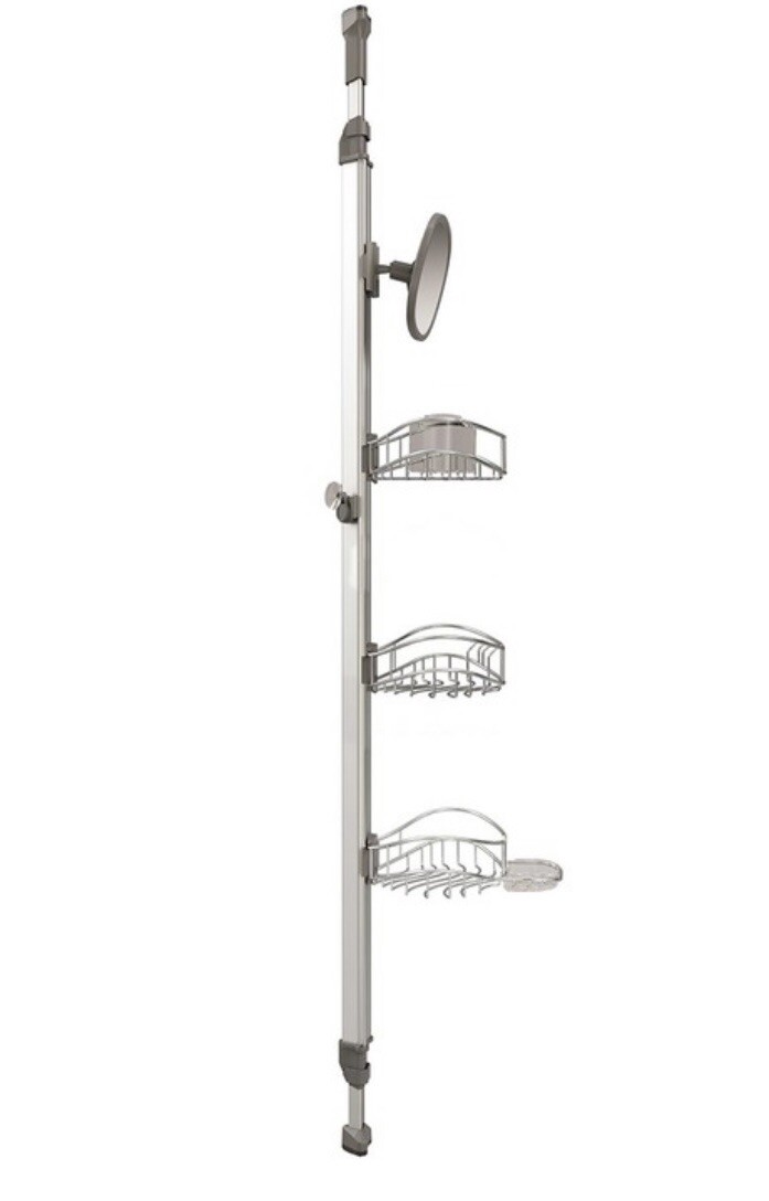 Artika, "Neptune" Tension Rod Shower Caddy Organizer w Mirror | Stainless Steel