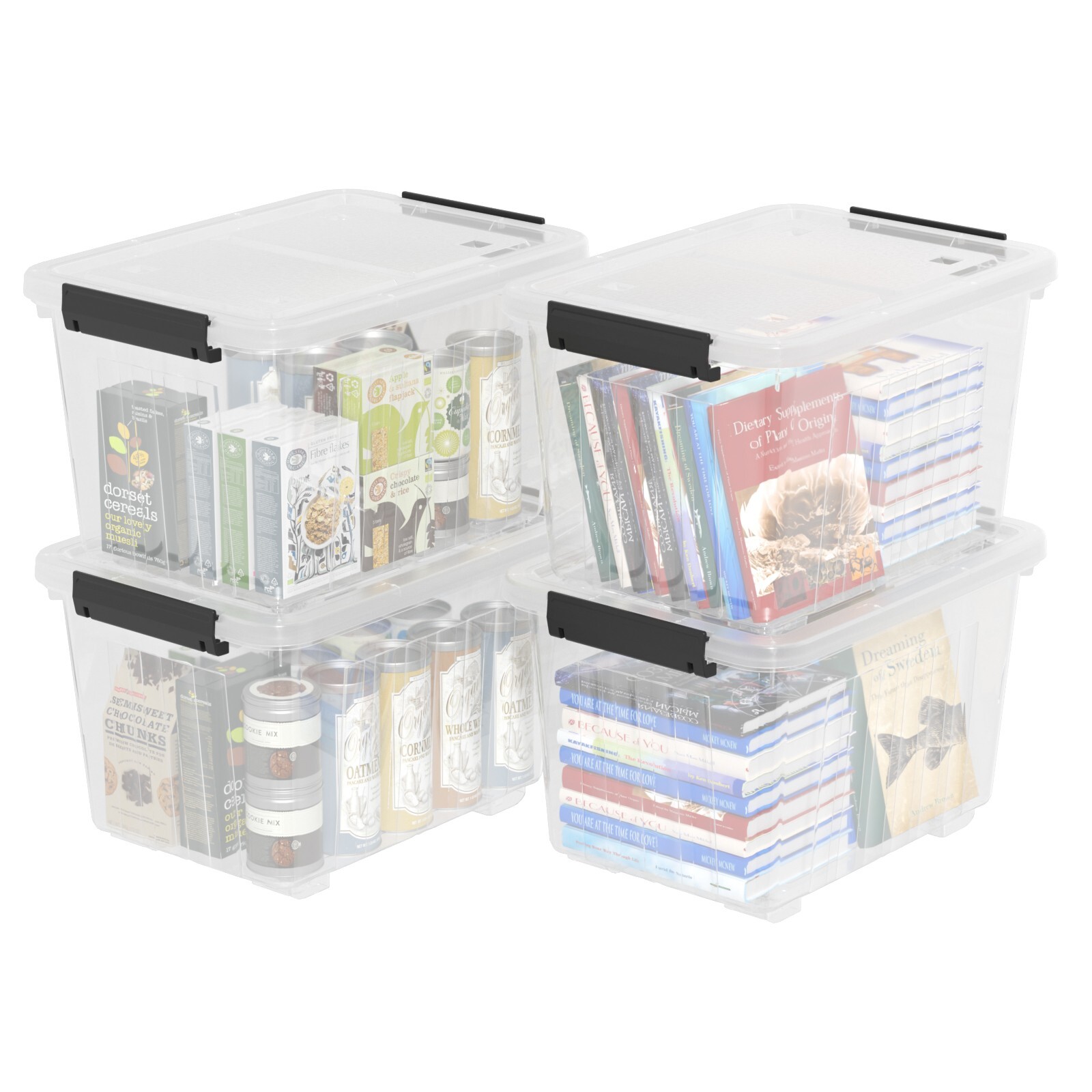 Kekow 30 Quart Gasket Box Stackable Storage Bin with Latching Lid &Wheels 4 Pack