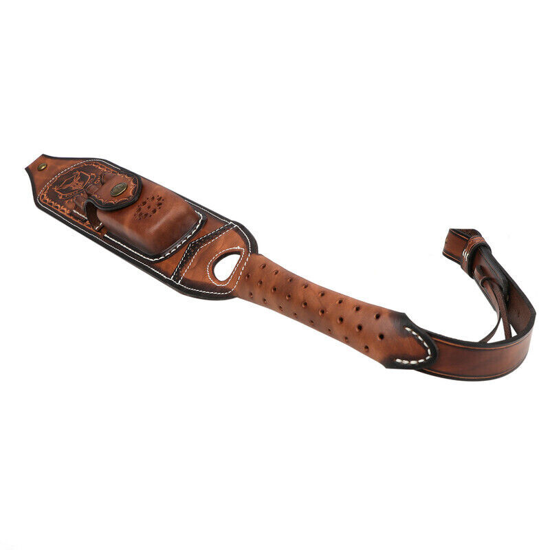 Tourbon Retro Leather Rifle Sling Gun Ammo Carrying Strap w/Knife Sheath Pocket