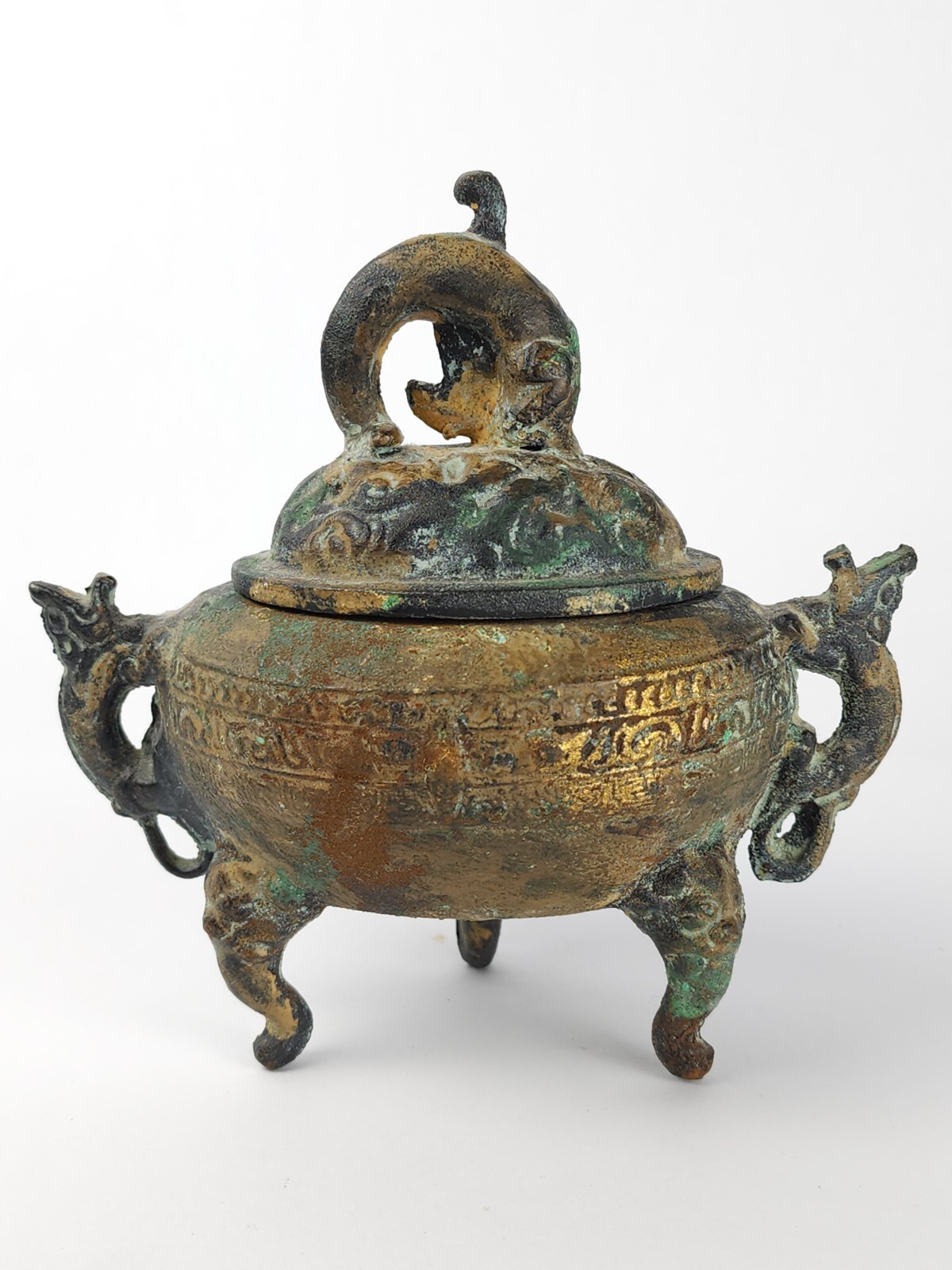 Vintage Metal Censer Lidded Incense Pot w/ Dolphin Chinese Or Japanese Replica
