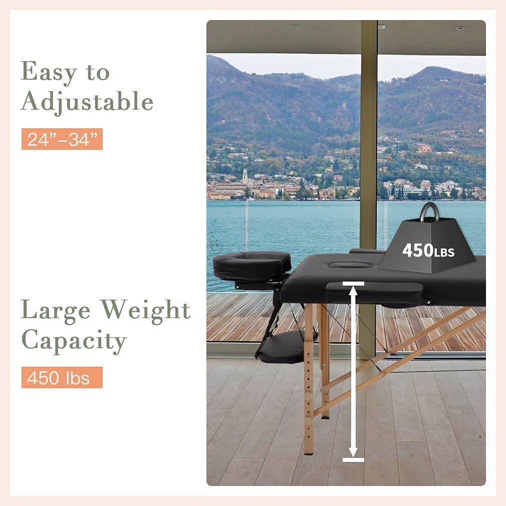 New Massage Table Massage Bed Spa Bed 73" Long Portable 2 folding W/ Carry Case