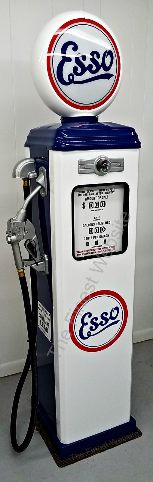 NEW REPLICA ESSO GAS PUMP - ANTIQUE OIL REPRODUCTION (WHITE & BLUE) FREE SHIP*