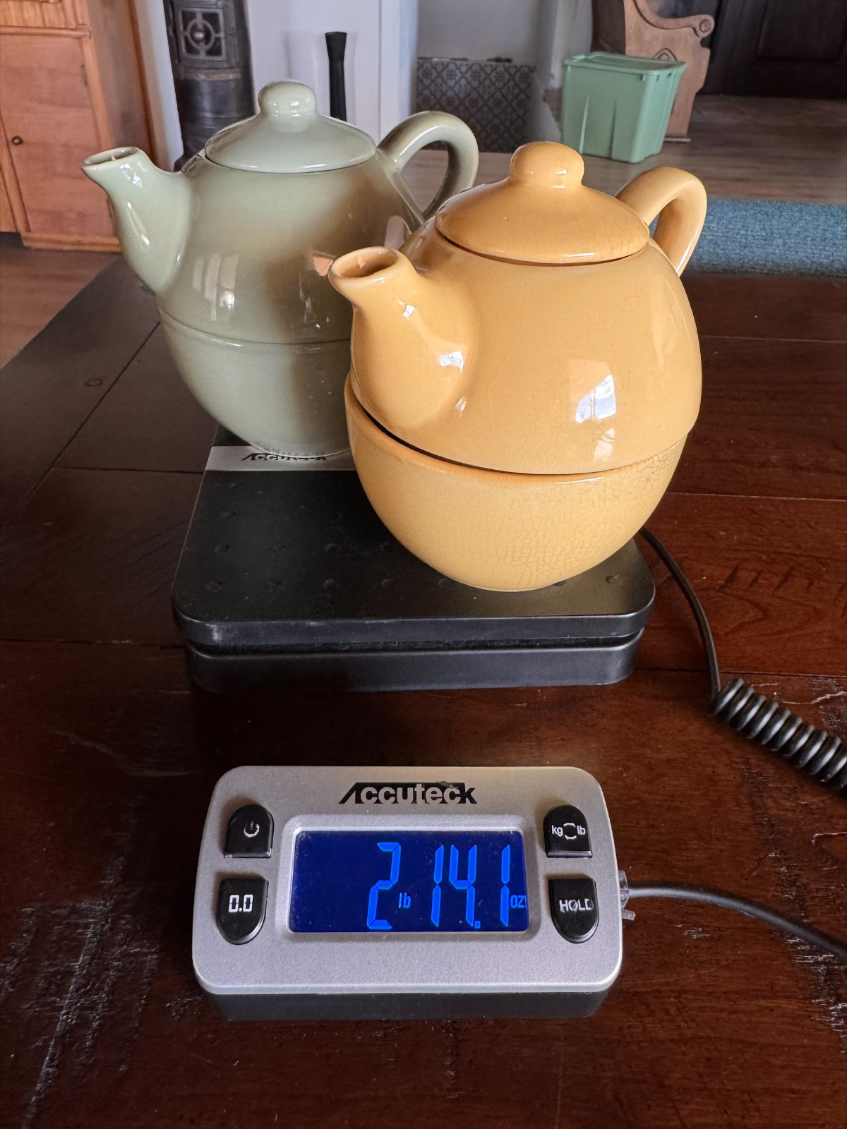 Pier 1 Teapot Mug Set Stackable Tea For One Yellow Green Crackle Glaze China Set