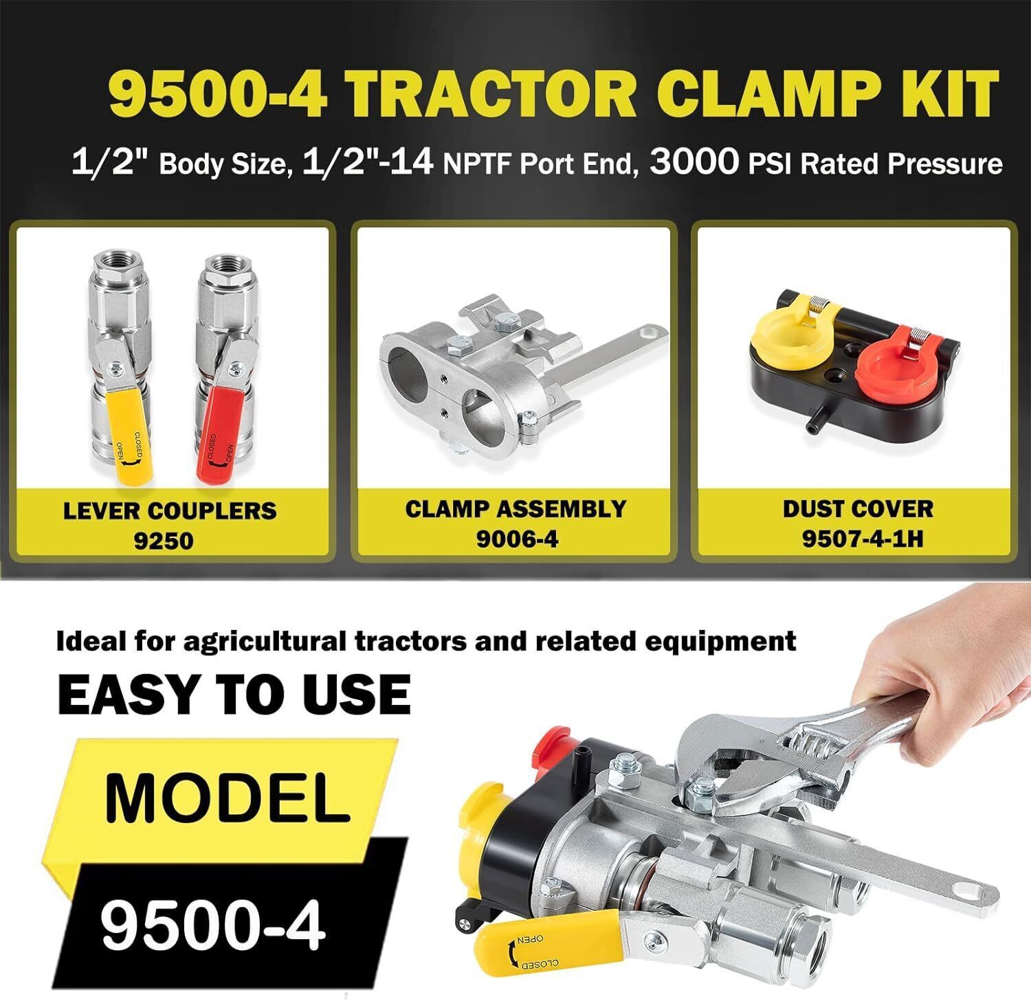 For Pioneer 9500-4 Hydraulic Break-Away Coupler Kit Agricultural Tractor Clamp