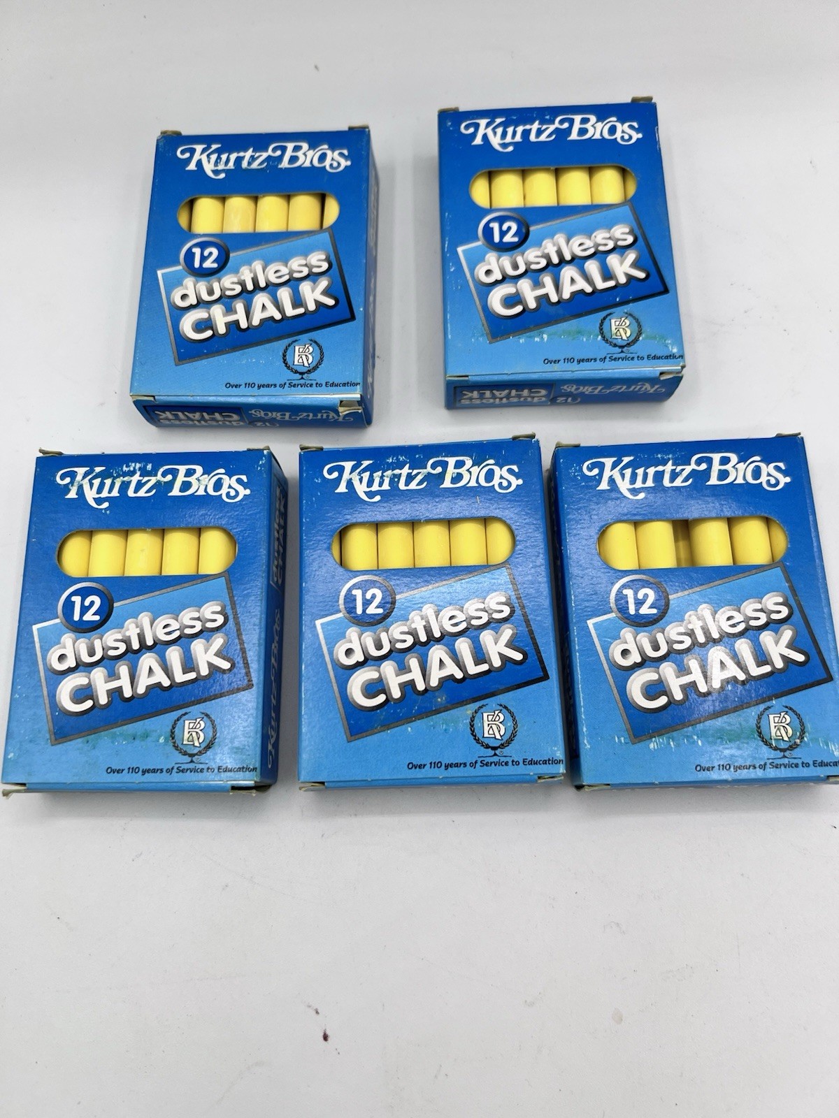 Lot of 5 Boxes Chalk Kurtz Bros Dustless Yellow Vintage School board