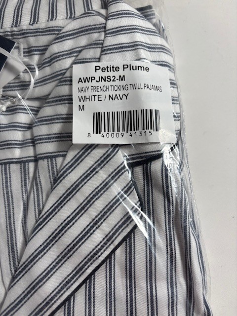 Petite Plume Women's Twill Pajama Set Color: Navy French Ticking MSRP $118 NEW!