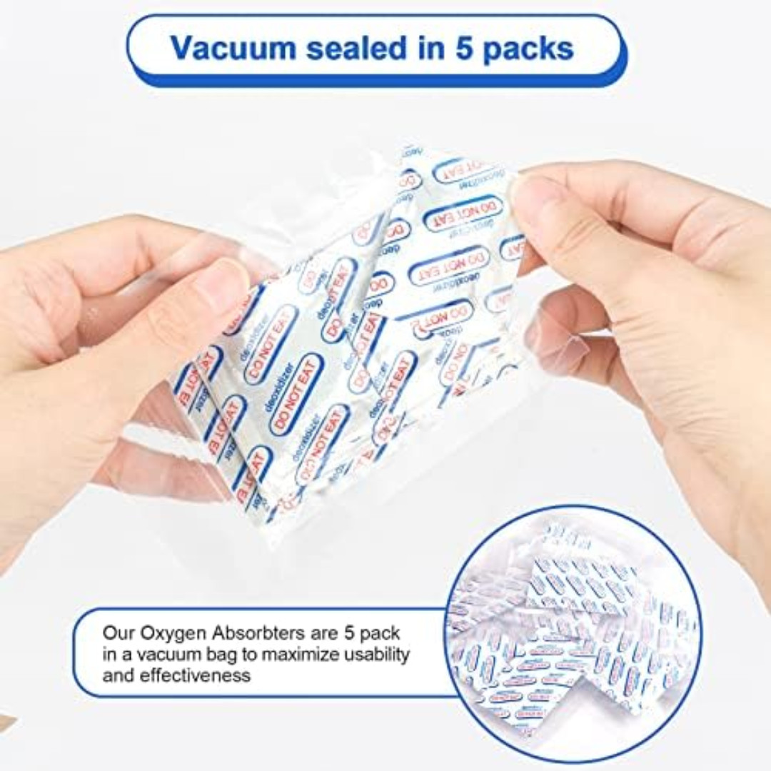500cc Oxygen Absorbers for Food Storage - 100 Count (20x Packs of 5) - for Long