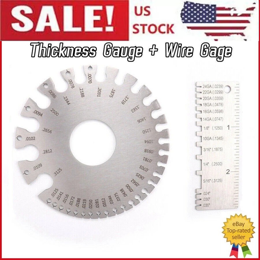 2PCS Sheet Metal Gauge Thickness Gage Wire Gauge Measuring Tool Stainless Steel
