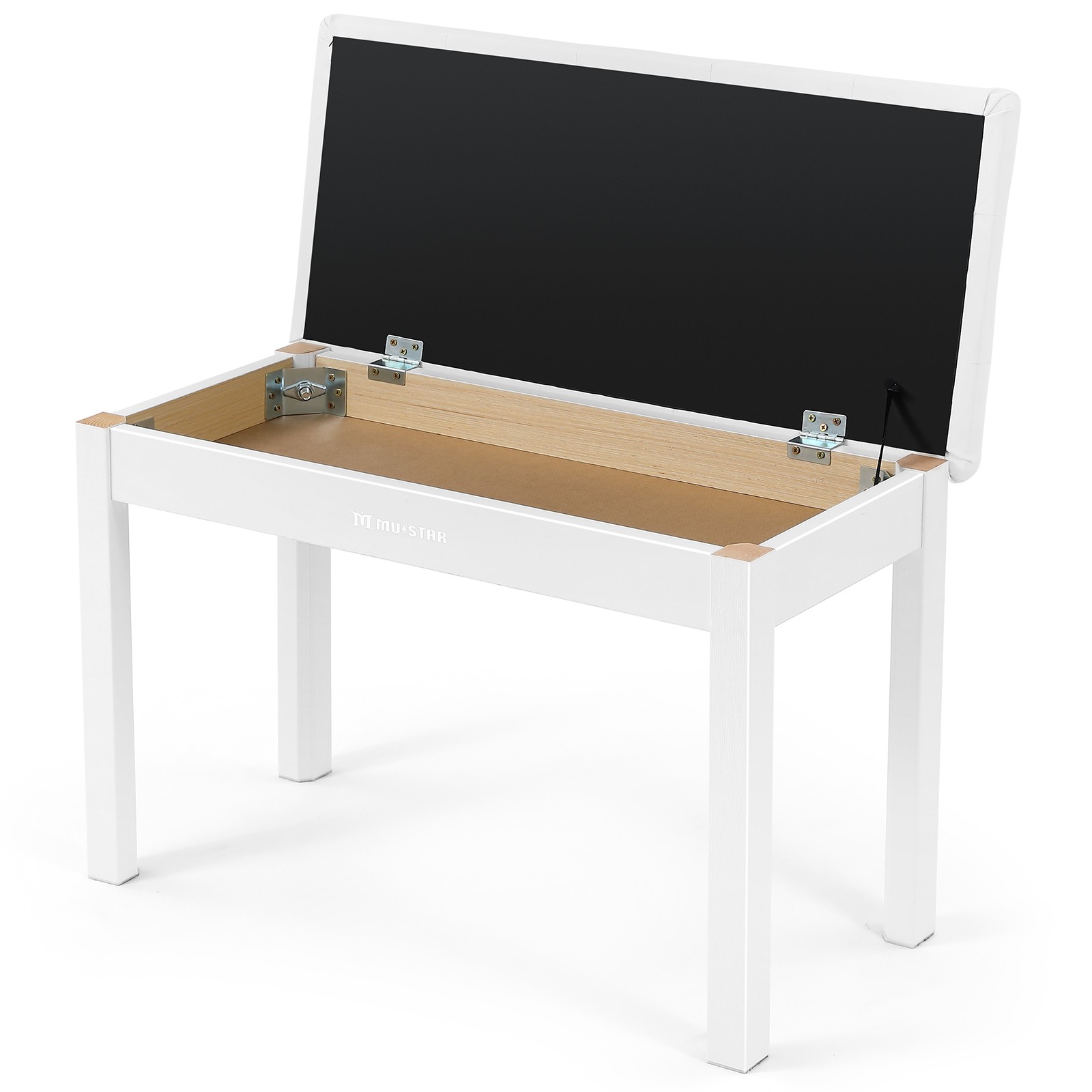 Wooden White Duet Piano Keyboards Bench Vanity Stool with Storage,Padded Cushion