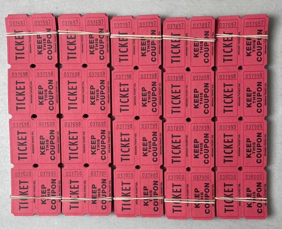Red Raffle Tickets Package of 500 Folded Flat Double Stub Split The Pot 50/50