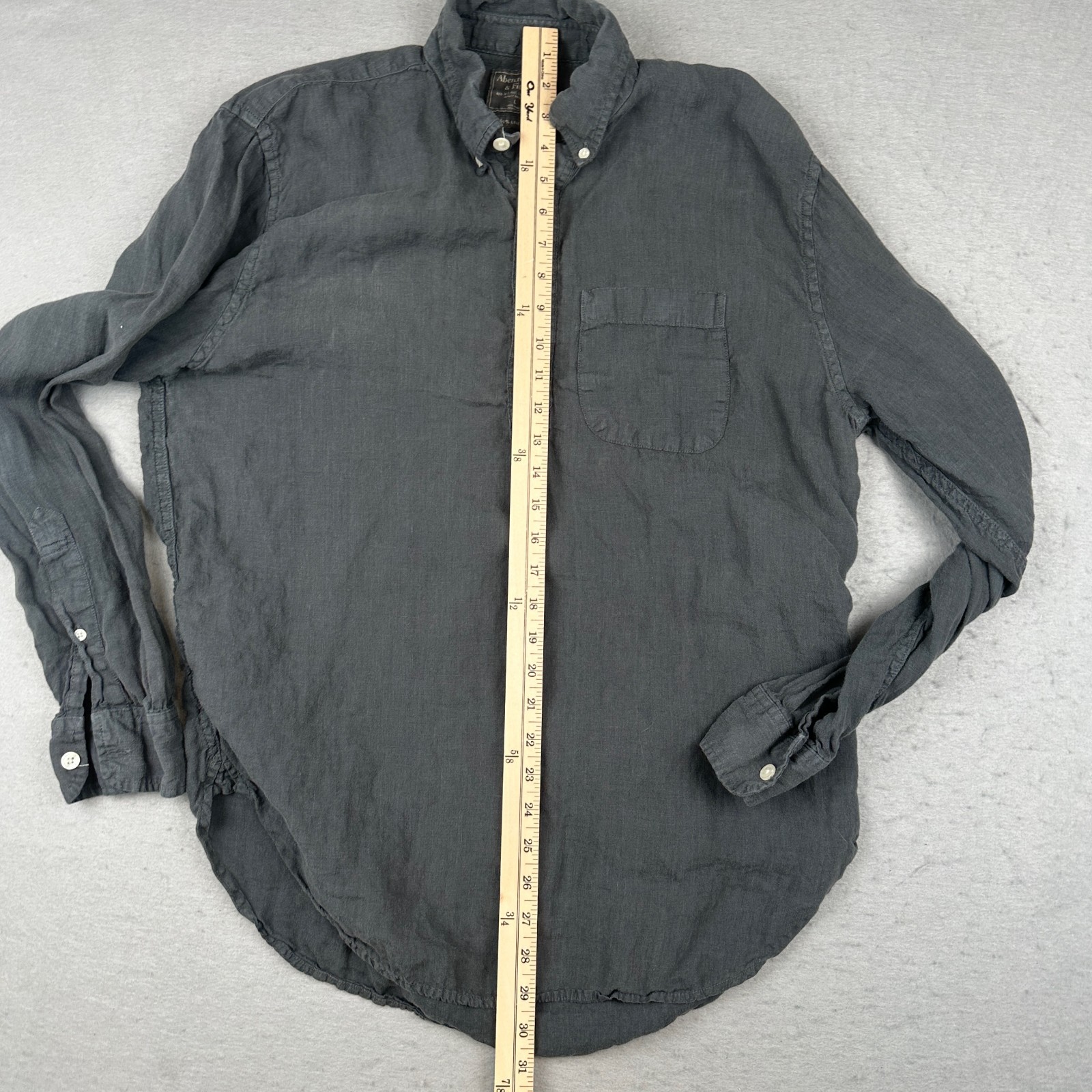 Abercrombie and Fitch Shirt Mens Large Gray 100% Linen Henley Popover Polo Y2K