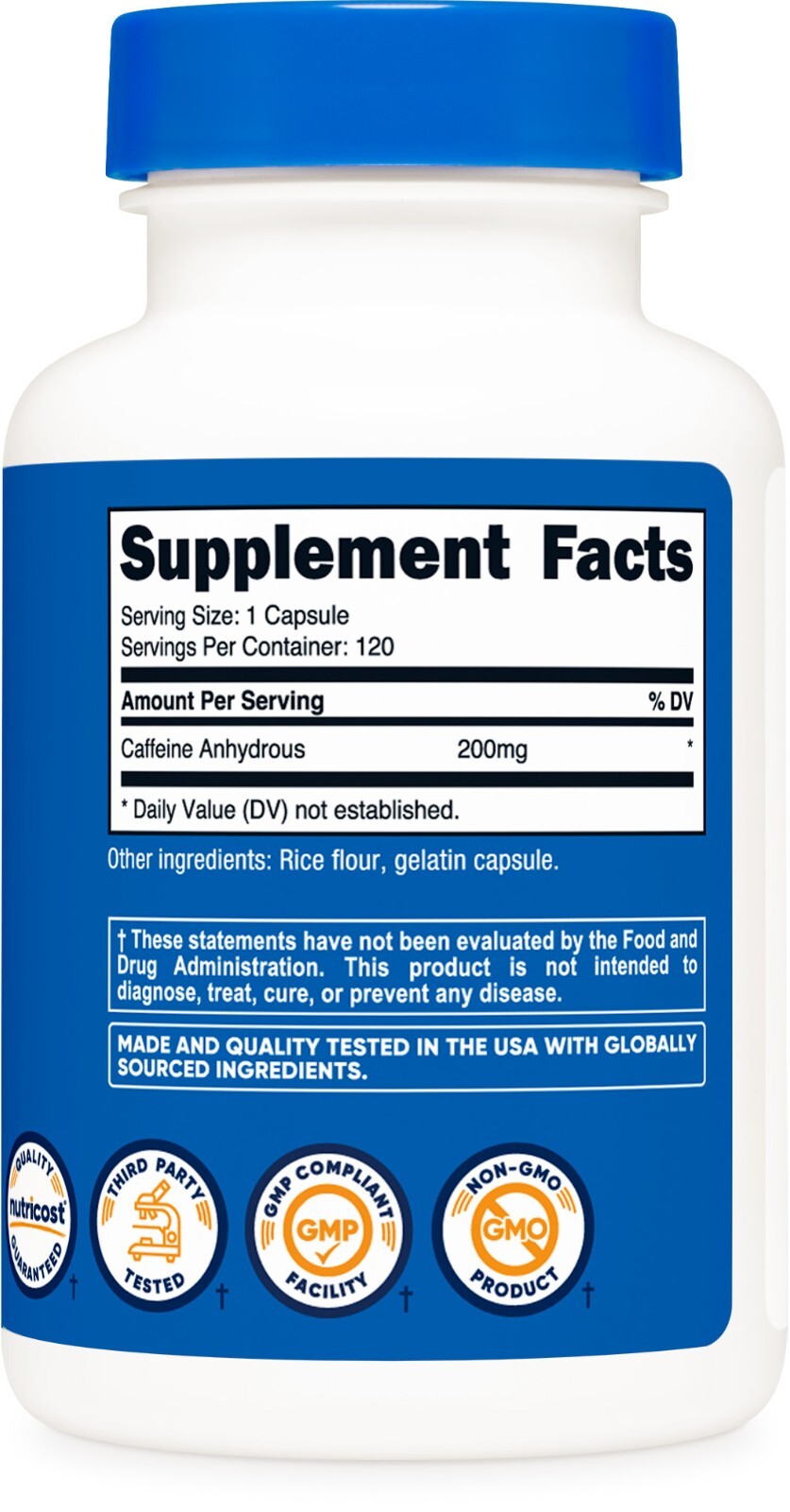 Nutricost Caffeine 200mg Pills, 120 Capsules, 120 Servings