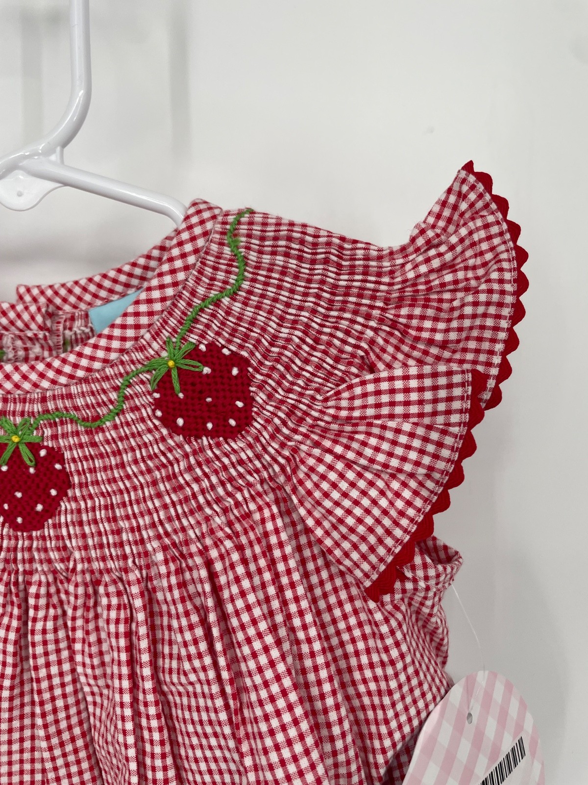 Classic Whimsy Girls Strawberry Smocked Dress Size 18 mo Red Gingham NWT