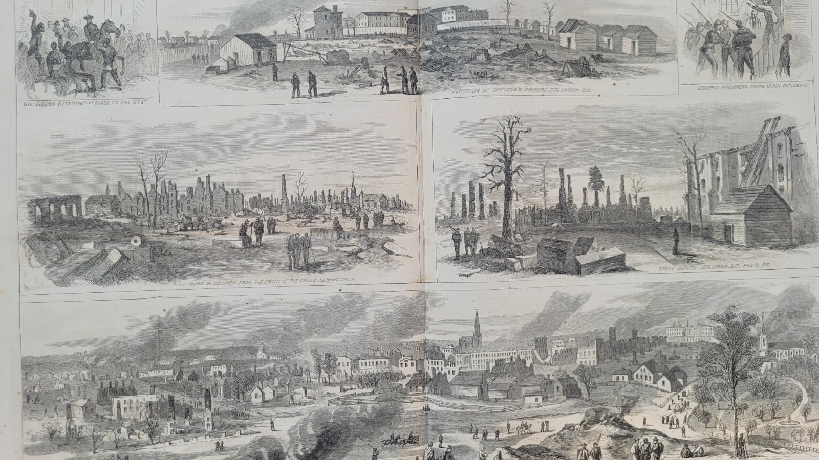 Burning of Columbia South Carolina vintage print 1865 City after the fire