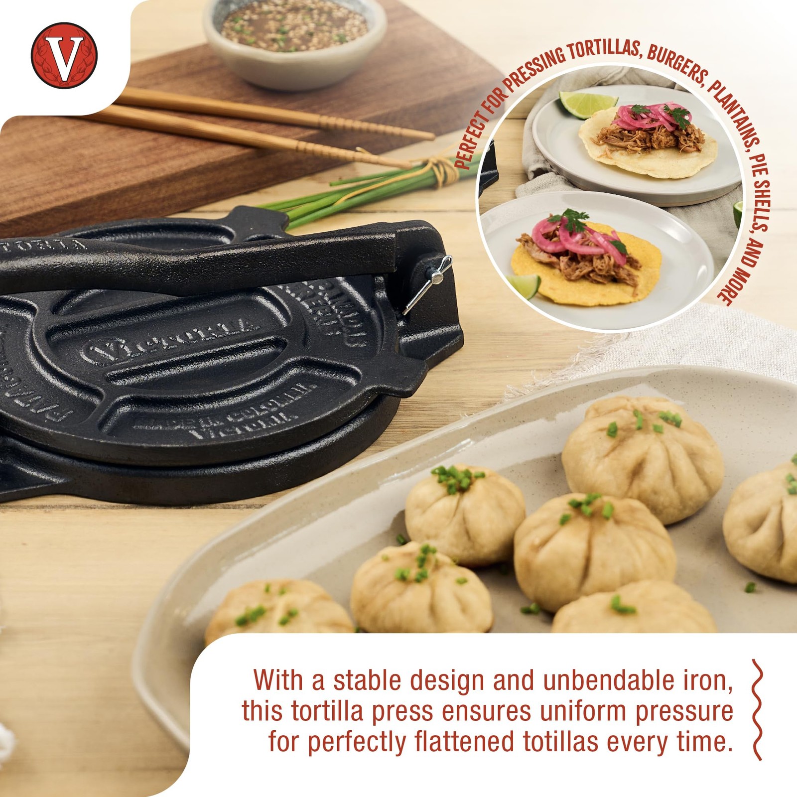 Victoria Cast Iron Tortilla Press, Tortilla and Roti Maker, Made in Colombia