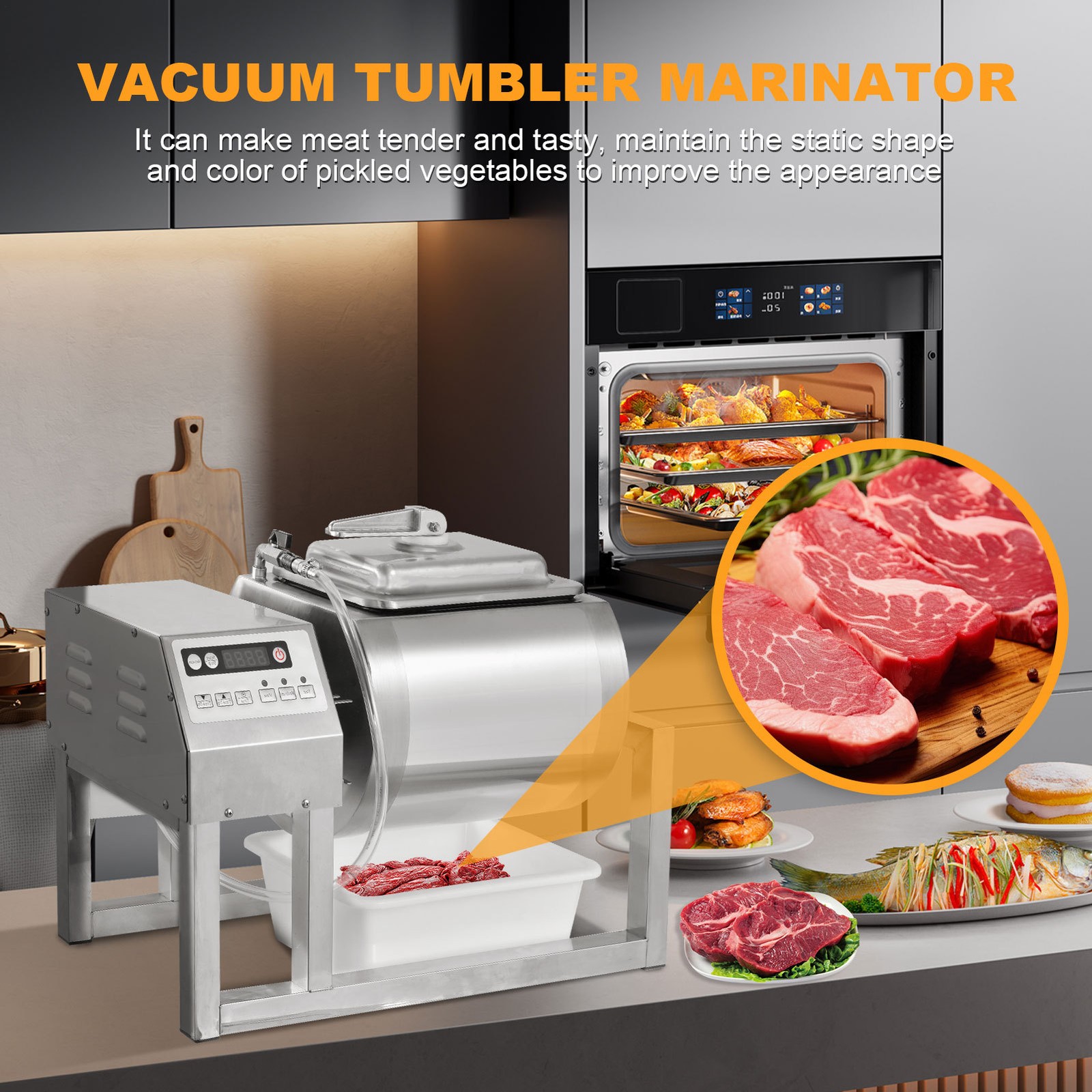Meat Tumbler Marinator, Vacuum Curing Machine, Rapid Marination Process 18L