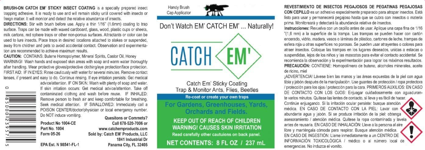 Catch EM Sticky Coating 8oz Brush Trap Insect Trap Ants Flies Beetle Tangle Bugs