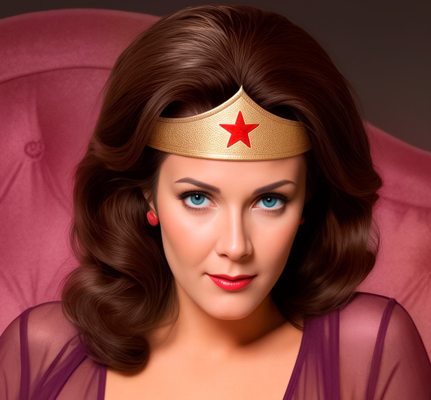 Sexy Lynda Carter Wonder Woman in Purple Nightgown Metal Sign Wall Art 14" x 11"