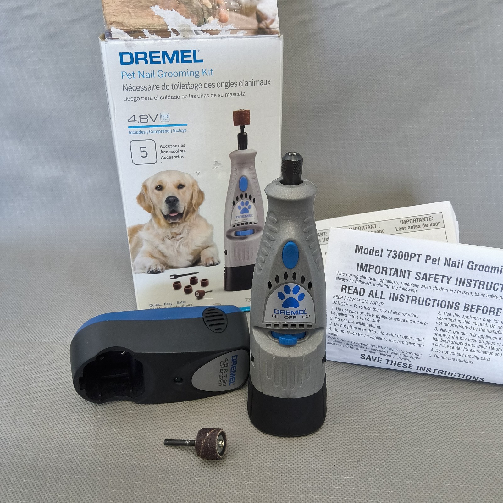 Dremel 7300-PT Rotary Pet Nail Grooming Kit w/ Accessories Charger Dog