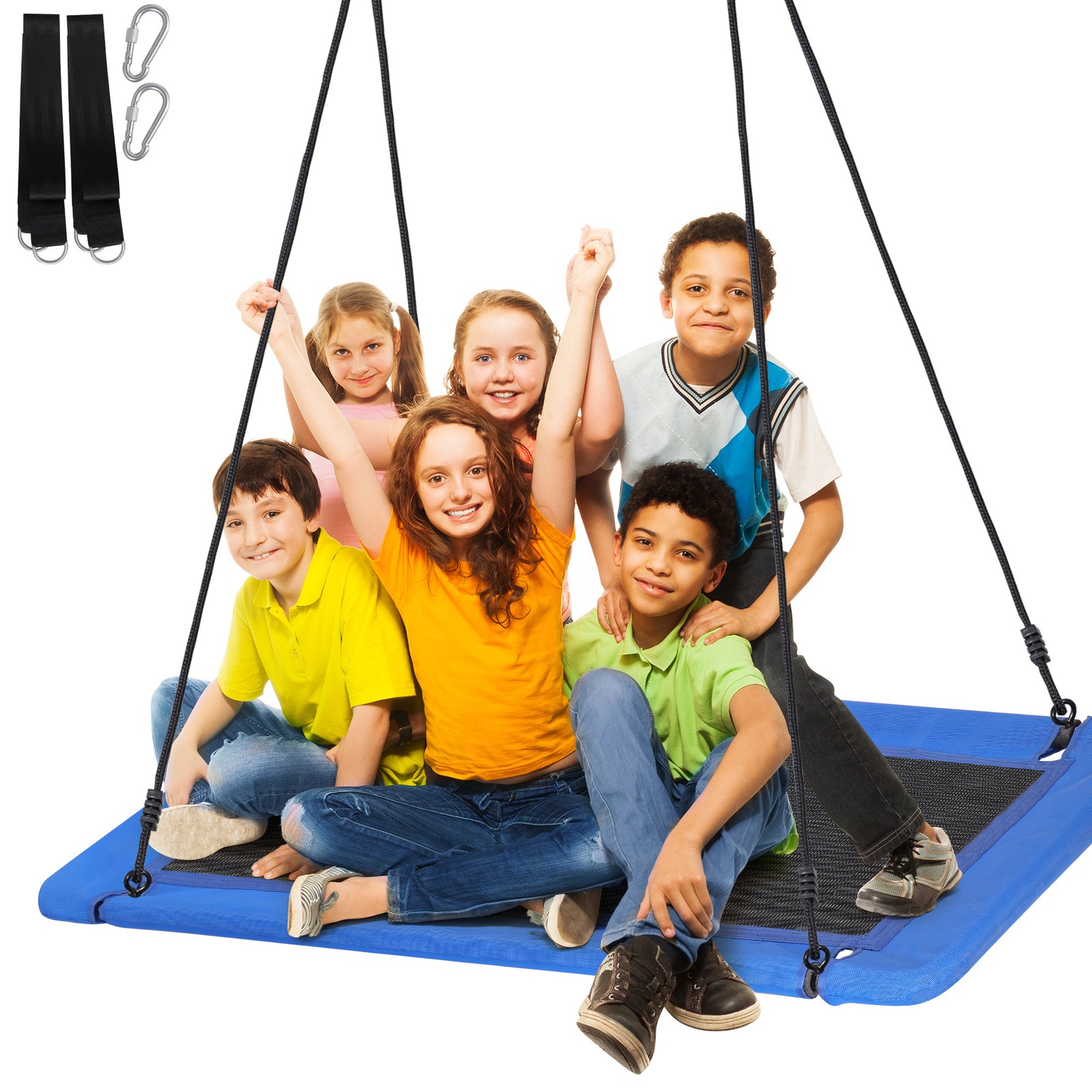 60" Rectangle Platform Tree Swing for Kids and Adults with 2 Hanging Straps Blue