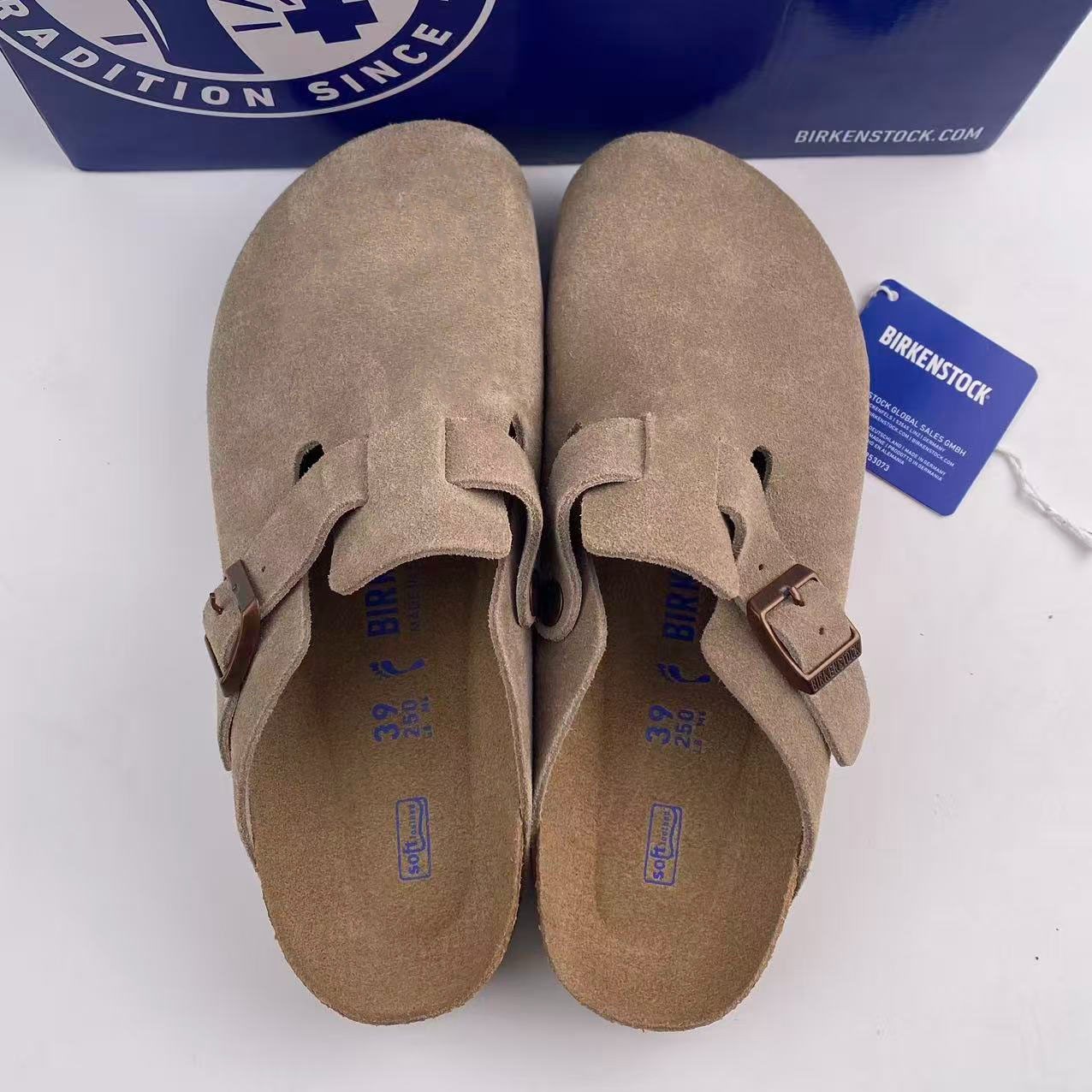 Birkenstock Boston Soft Footbed Taupe Suede Leather Unisex Shoes Size EU 37-45