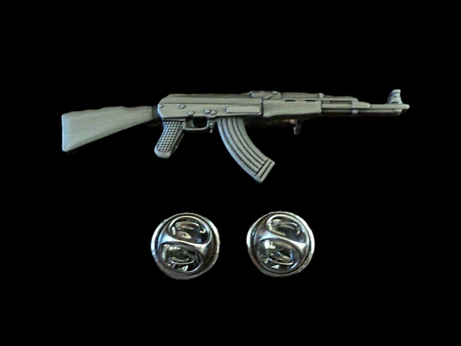 MILITARY AK-47 RIFLE HAT LAPEL PIN DOUBLE CLUTCH BACK GOOD QUALITY