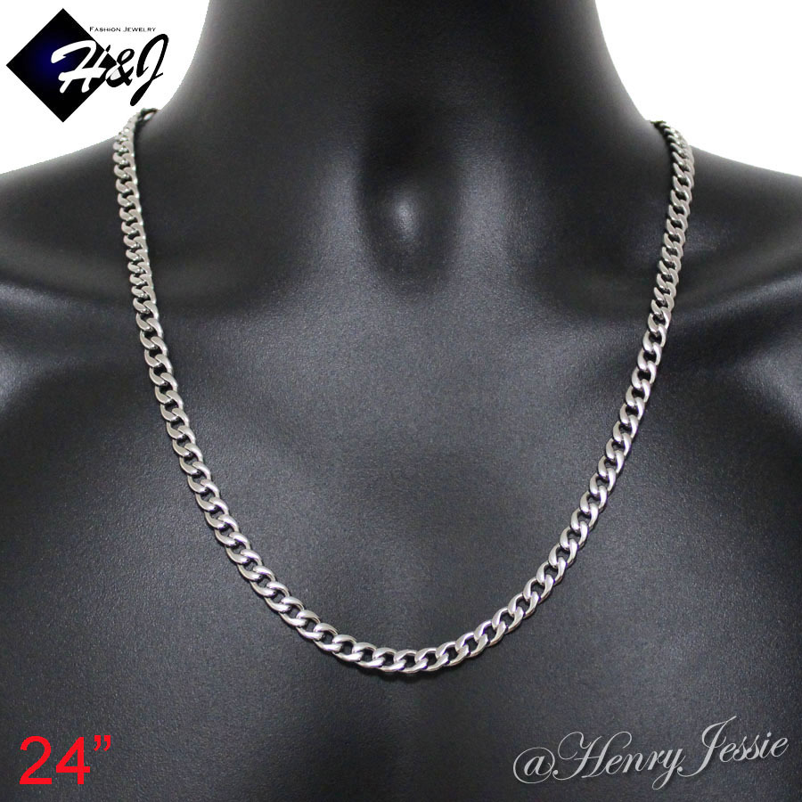 18"-40"MEN Stainless Steel 4/5/6/7/8.5/9.5/12mm Silver Cuban Curb Chain Necklace