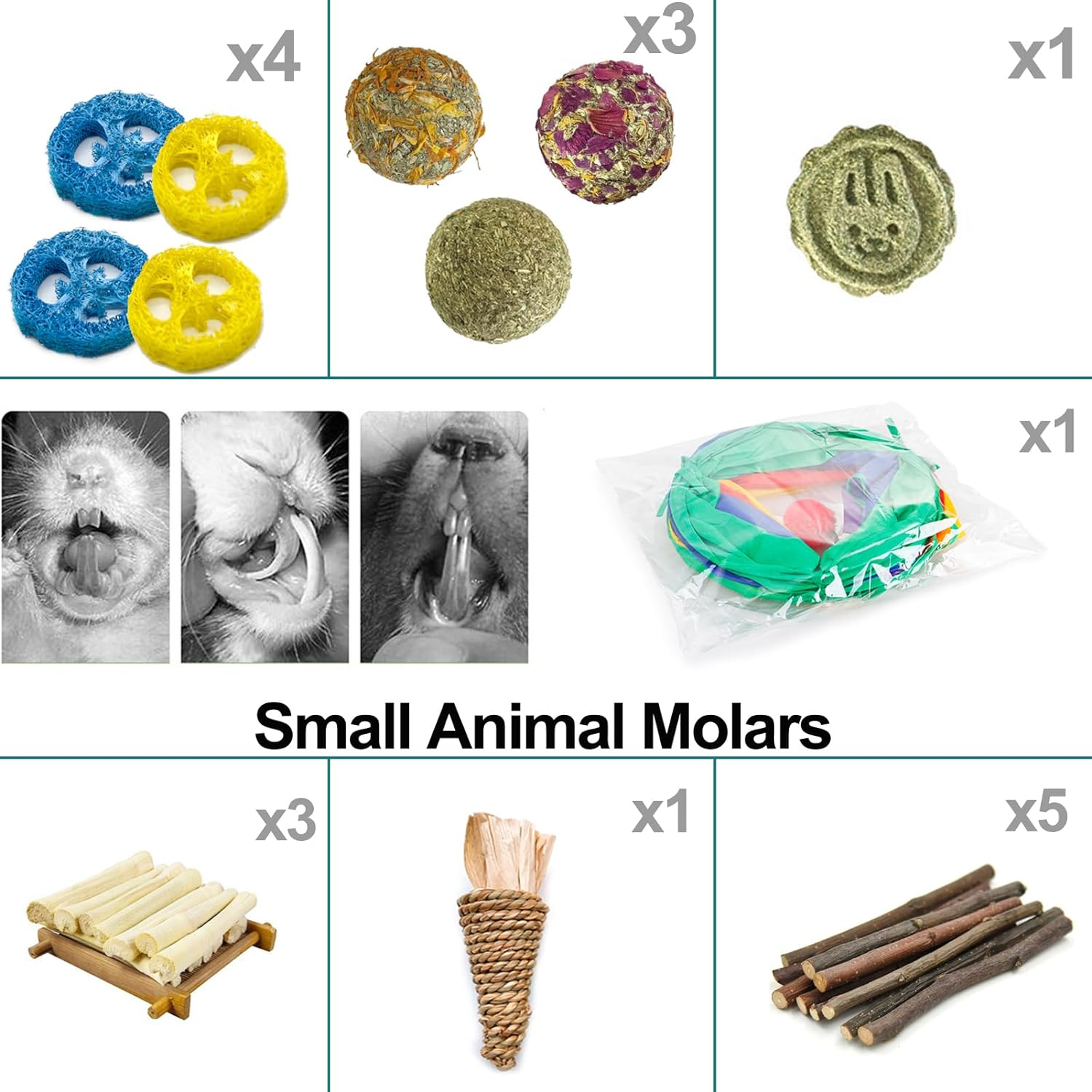 Rabbit Toys, Bunny Tunnels and Tubes with Chew Toys for Grinding Teeth Apple Sti