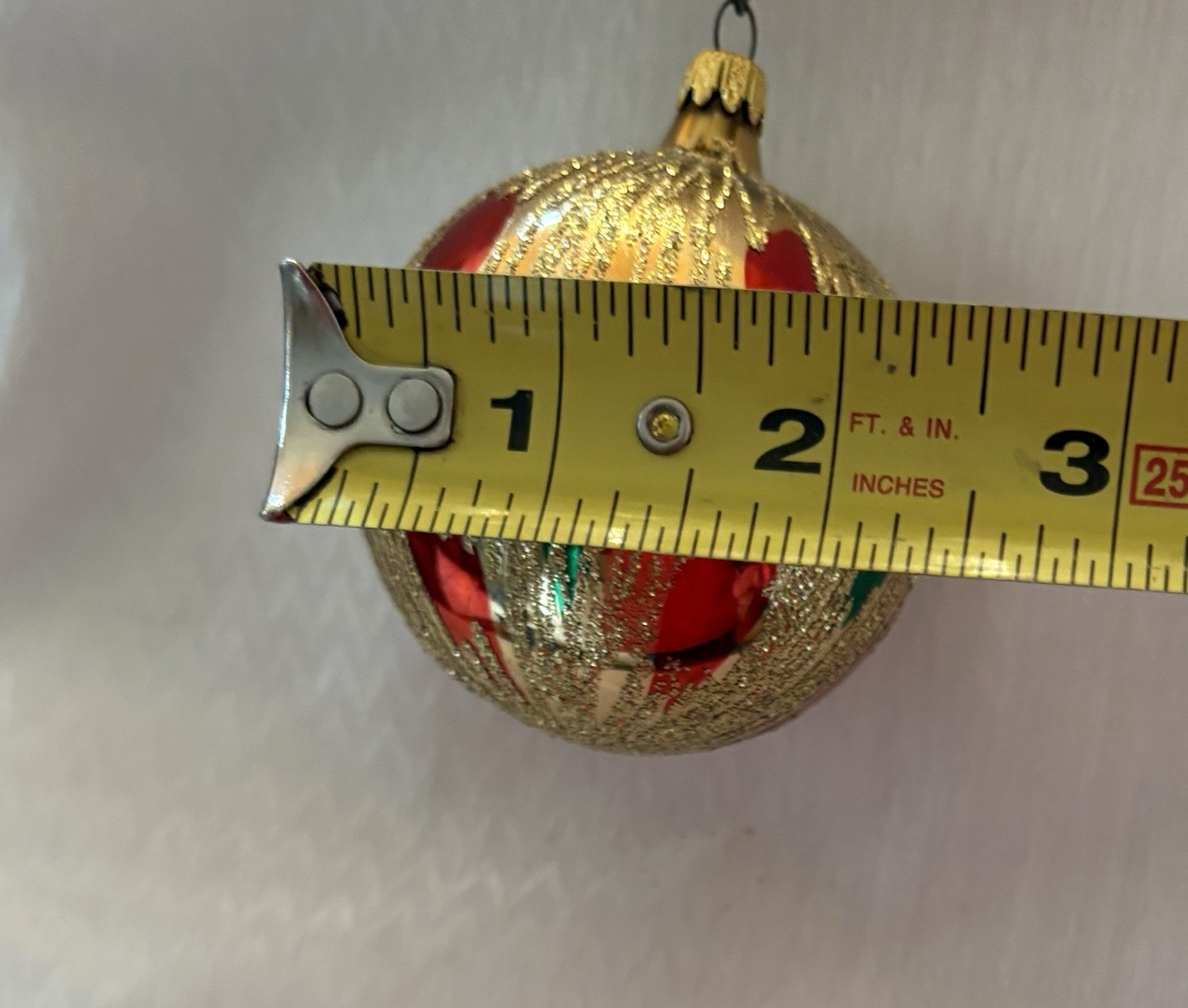 Vintage Gold, Red, Green And Glitter Glass Christmas Tree Ornament Holiday Decor