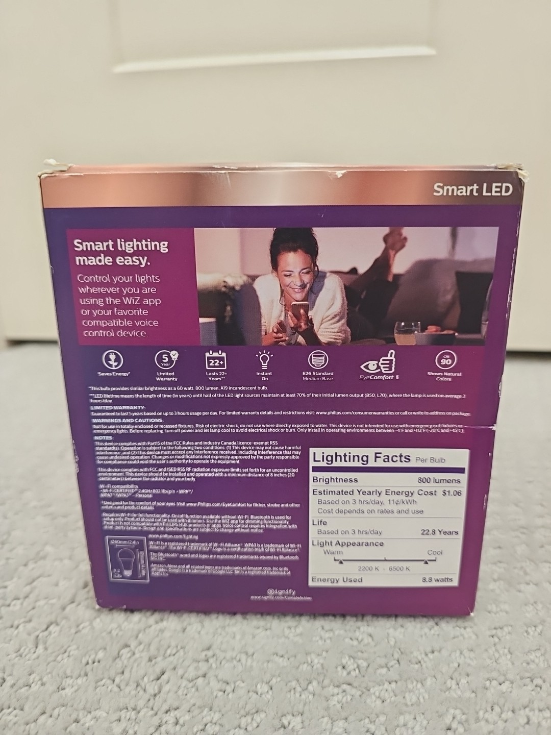 2 PACK Philips Wiz LED Wi-Fi Smart Bulb Full Color 60W REPLACEMENT 2 BULBS LB27