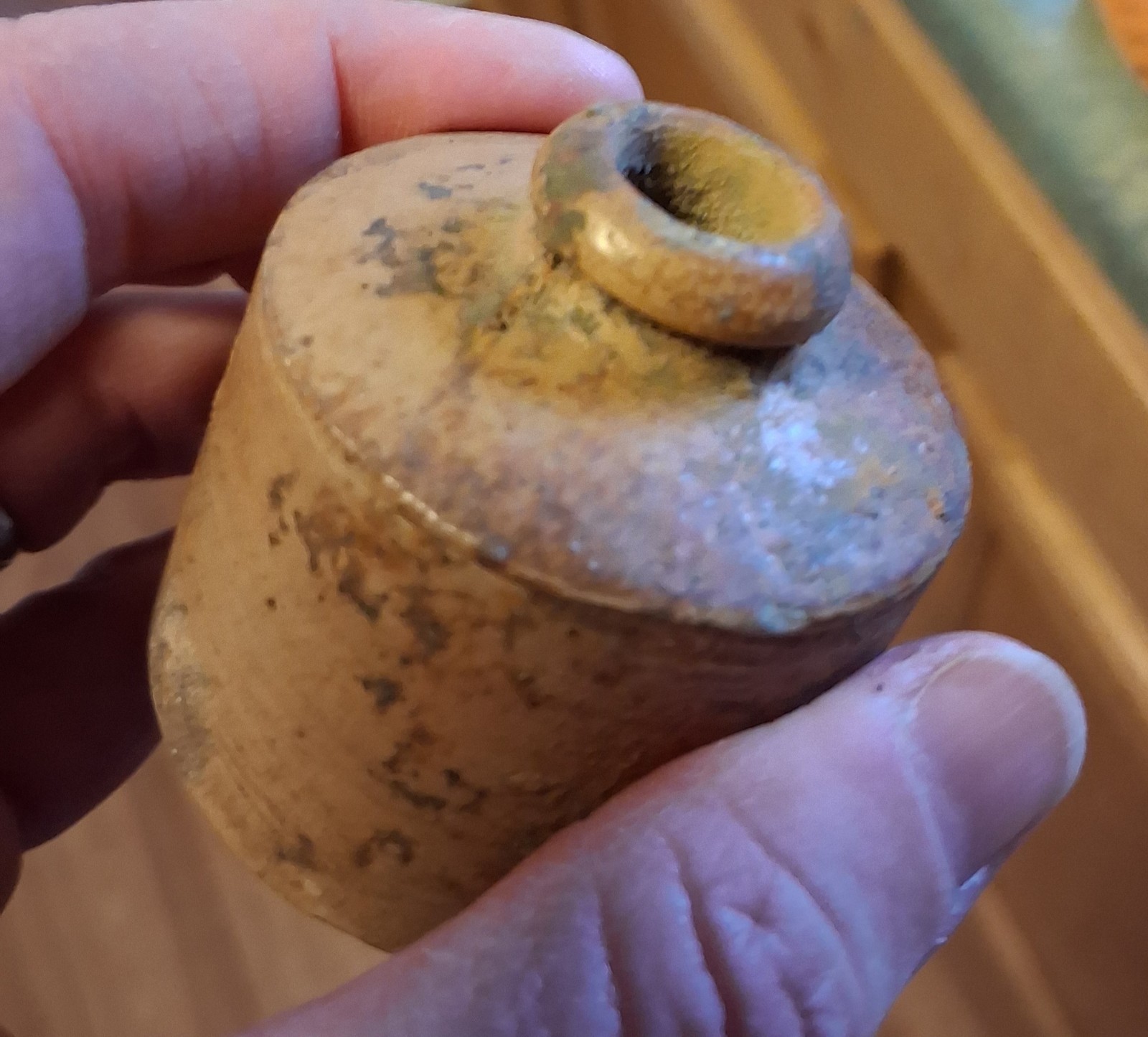 Civil War Era Brown Ceramic Stoneware Ink Bottle Collectible